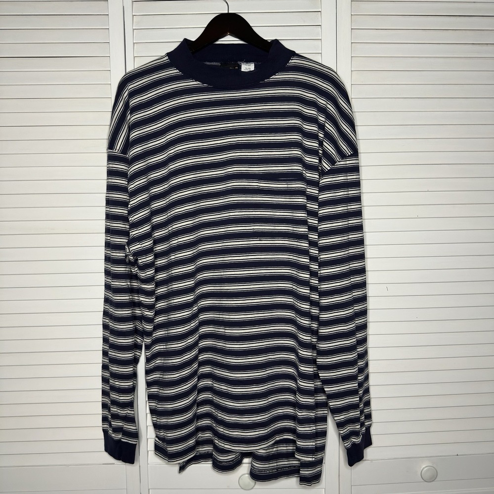 Vintage Eddie Bauer Men's XL Tall Ultra Long Navy Striped Cotton Pullover XLT